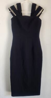 Safiyaa Abrienne Midi Black Dress Size 4 Off Shoulder Crystal Embellishments NWT